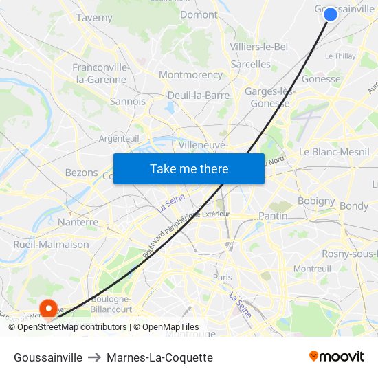 Goussainville to Marnes-La-Coquette map