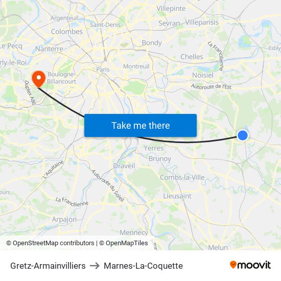 Gretz-Armainvilliers to Marnes-La-Coquette map