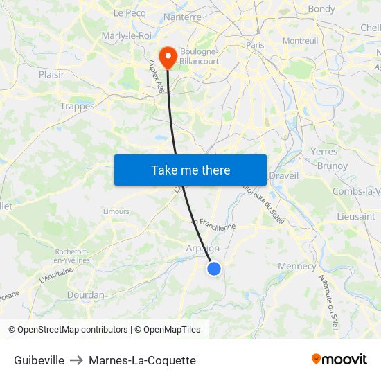 Guibeville to Marnes-La-Coquette map