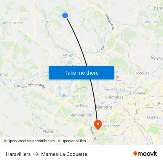 Haravilliers to Marnes-La-Coquette map
