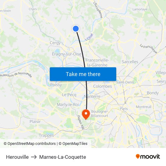 Herouville to Marnes-La-Coquette map