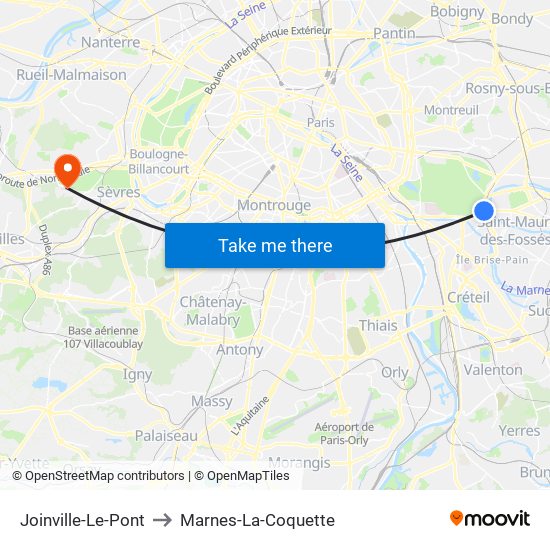Joinville-Le-Pont to Marnes-La-Coquette map