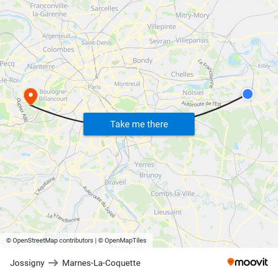 Jossigny to Marnes-La-Coquette map