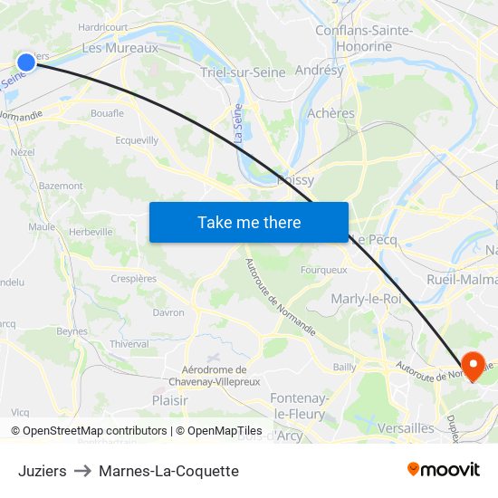Juziers to Marnes-La-Coquette map