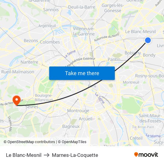 Le Blanc-Mesnil to Marnes-La-Coquette map