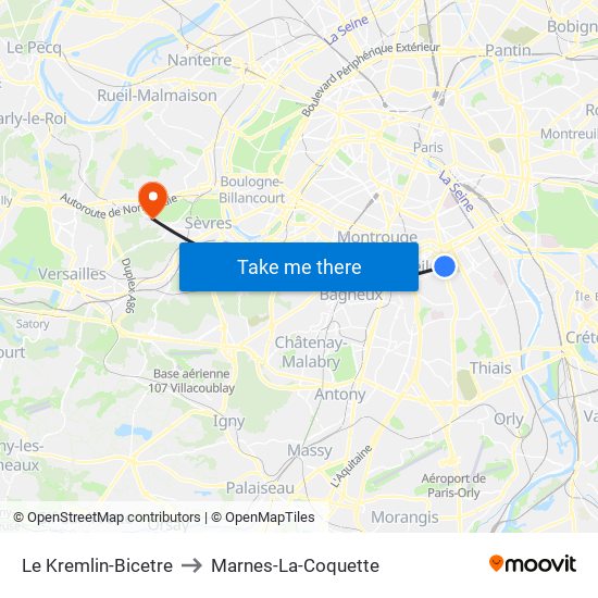 Le Kremlin-Bicetre to Marnes-La-Coquette map