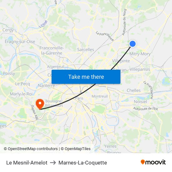 Le Mesnil-Amelot to Marnes-La-Coquette map