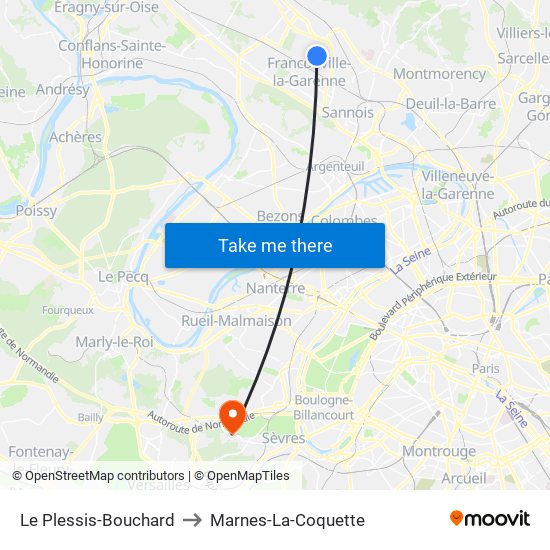 Le Plessis-Bouchard to Marnes-La-Coquette map