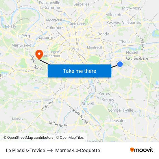 Le Plessis-Trevise to Marnes-La-Coquette map