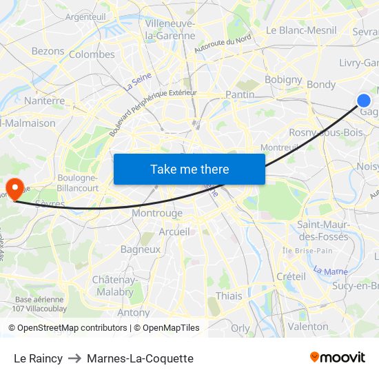 Le Raincy to Marnes-La-Coquette map