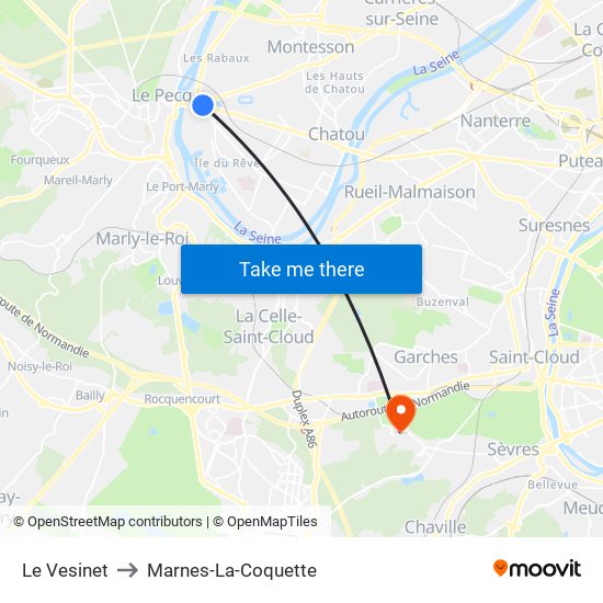 Le Vesinet to Marnes-La-Coquette map
