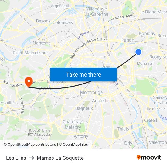 Les Lilas to Marnes-La-Coquette map