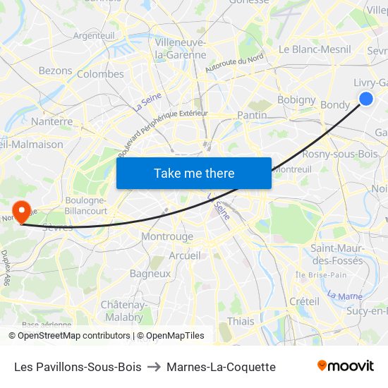 Les Pavillons-Sous-Bois to Marnes-La-Coquette map