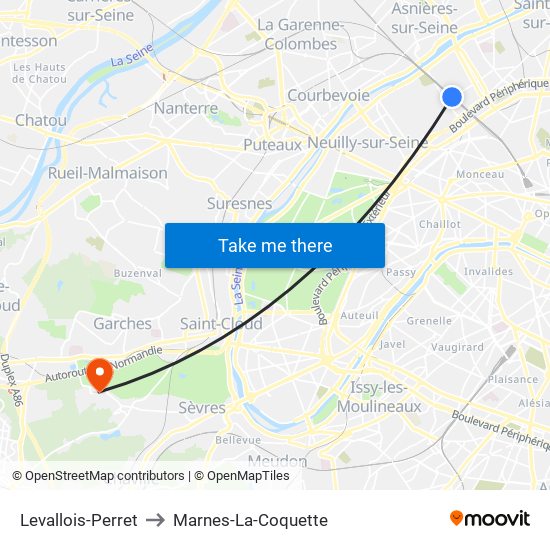 Levallois-Perret to Marnes-La-Coquette map