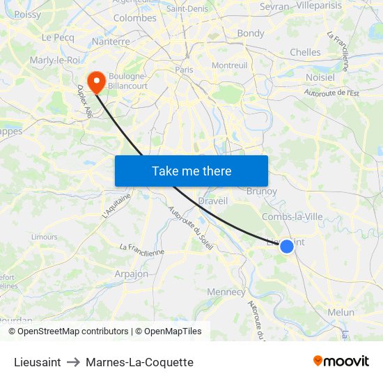 Lieusaint to Marnes-La-Coquette map