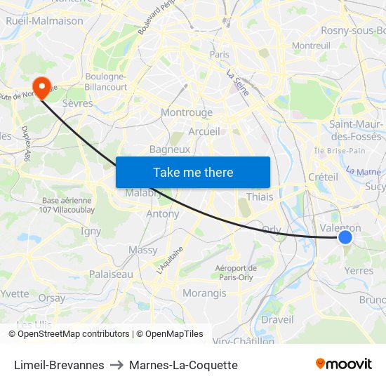 Limeil-Brevannes to Marnes-La-Coquette map