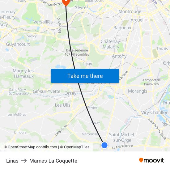 Linas to Marnes-La-Coquette map