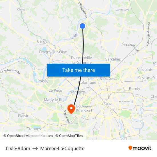 L'Isle-Adam to Marnes-La-Coquette map