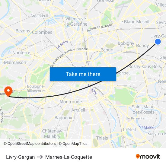 Livry-Gargan to Marnes-La-Coquette map