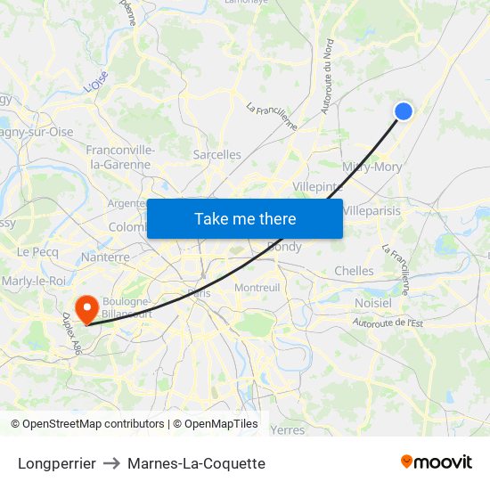 Longperrier to Marnes-La-Coquette map