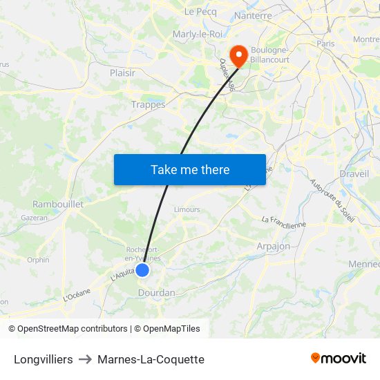 Longvilliers to Marnes-La-Coquette map