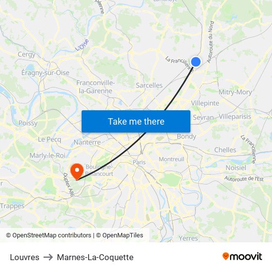Louvres to Marnes-La-Coquette map