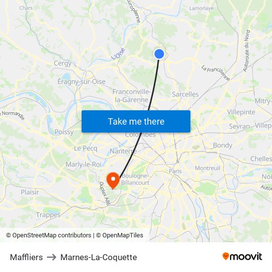 Maffliers to Marnes-La-Coquette map