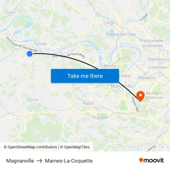 Magnanville to Marnes-La-Coquette map