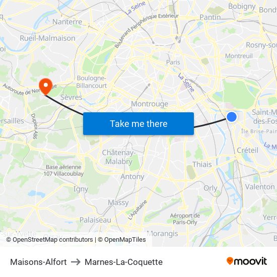 Maisons-Alfort to Marnes-La-Coquette map