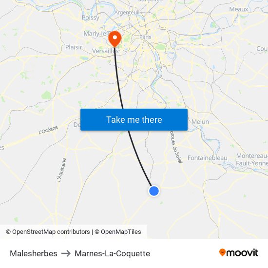 Malesherbes to Marnes-La-Coquette map