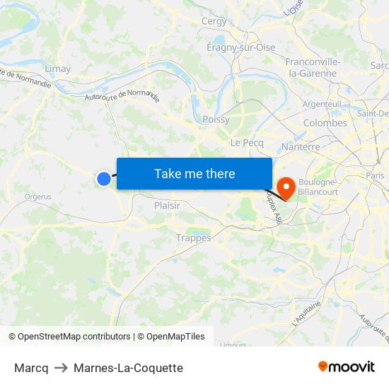 Marcq to Marnes-La-Coquette map