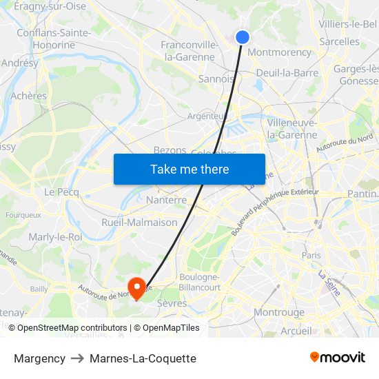 Margency to Marnes-La-Coquette map