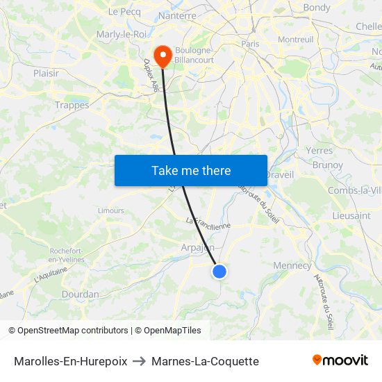 Marolles-En-Hurepoix to Marnes-La-Coquette map