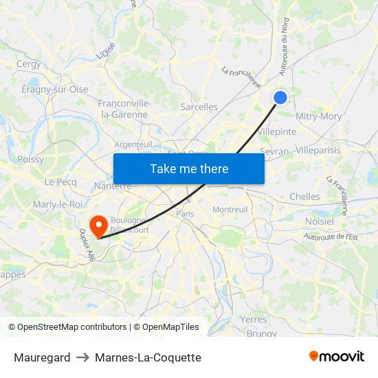 Mauregard to Marnes-La-Coquette map