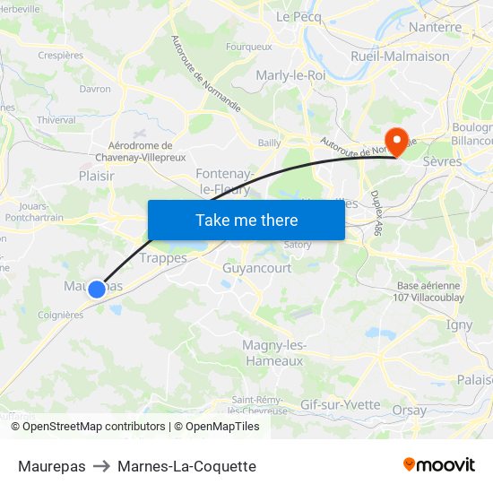 Maurepas to Marnes-La-Coquette map