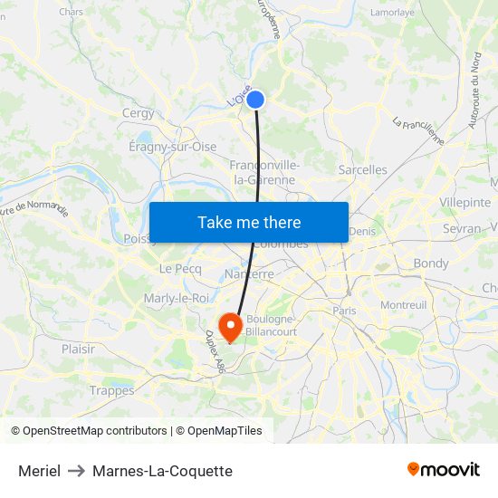 Meriel to Marnes-La-Coquette map