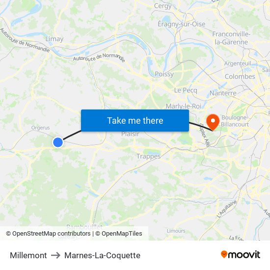 Millemont to Marnes-La-Coquette map