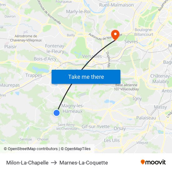 Milon-La-Chapelle to Marnes-La-Coquette map