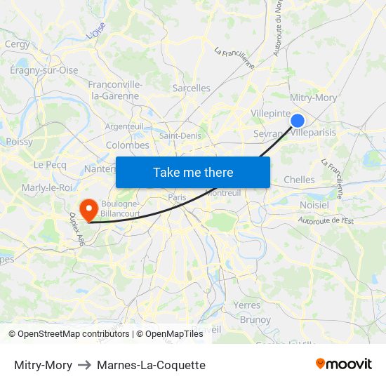 Mitry-Mory to Marnes-La-Coquette map