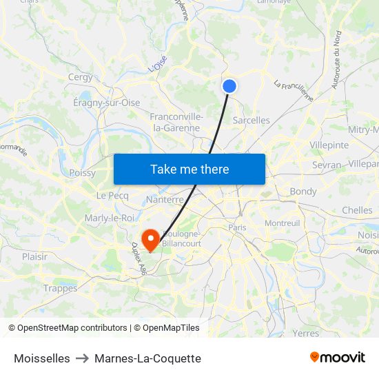 Moisselles to Marnes-La-Coquette map