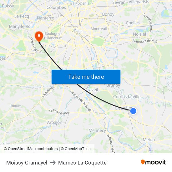 Moissy-Cramayel to Marnes-La-Coquette map