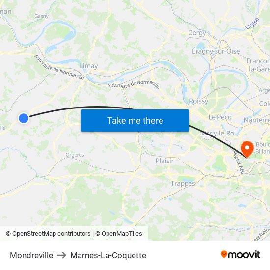 Mondreville to Marnes-La-Coquette map