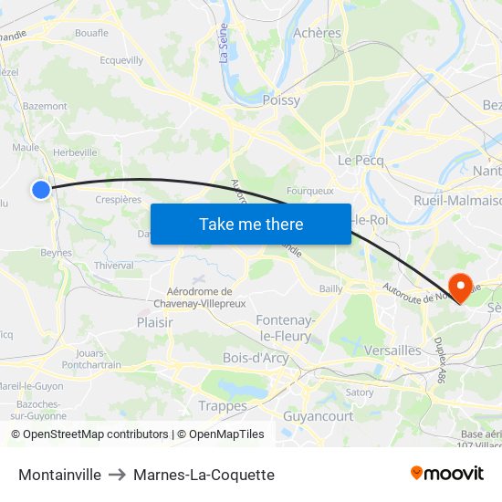 Montainville to Marnes-La-Coquette map