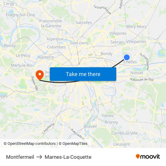 Montfermeil to Marnes-La-Coquette map
