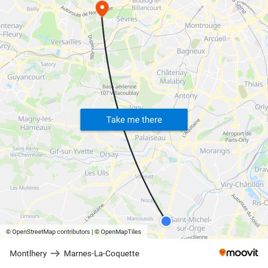 Montlhery to Marnes-La-Coquette map