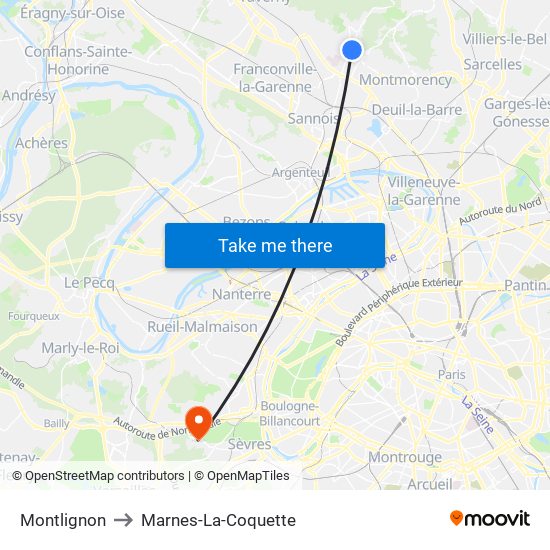 Montlignon to Marnes-La-Coquette map