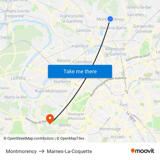Montmorency to Marnes-La-Coquette map