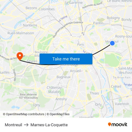 Montreuil to Marnes-La-Coquette map