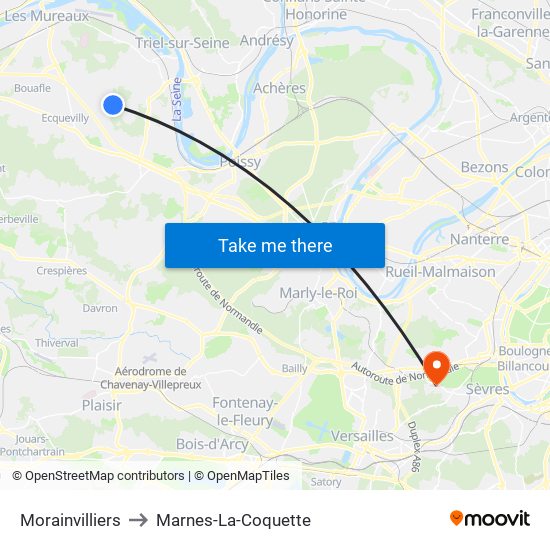 Morainvilliers to Marnes-La-Coquette map