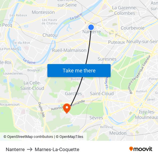 Nanterre to Marnes-La-Coquette map